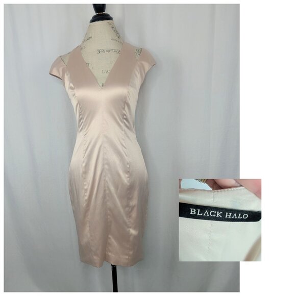 Black Halo Champagne Dress 6 Sheath Satin - Picture 1 of 12